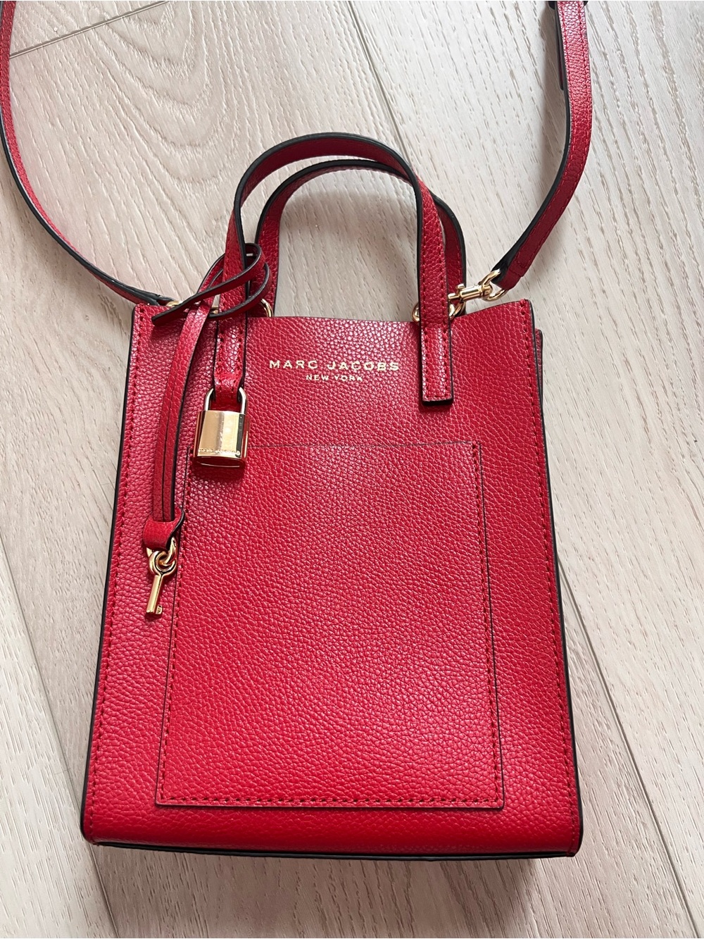 Marc Jacobs Red Pebbled Leather Mini Tote with Gold Lock